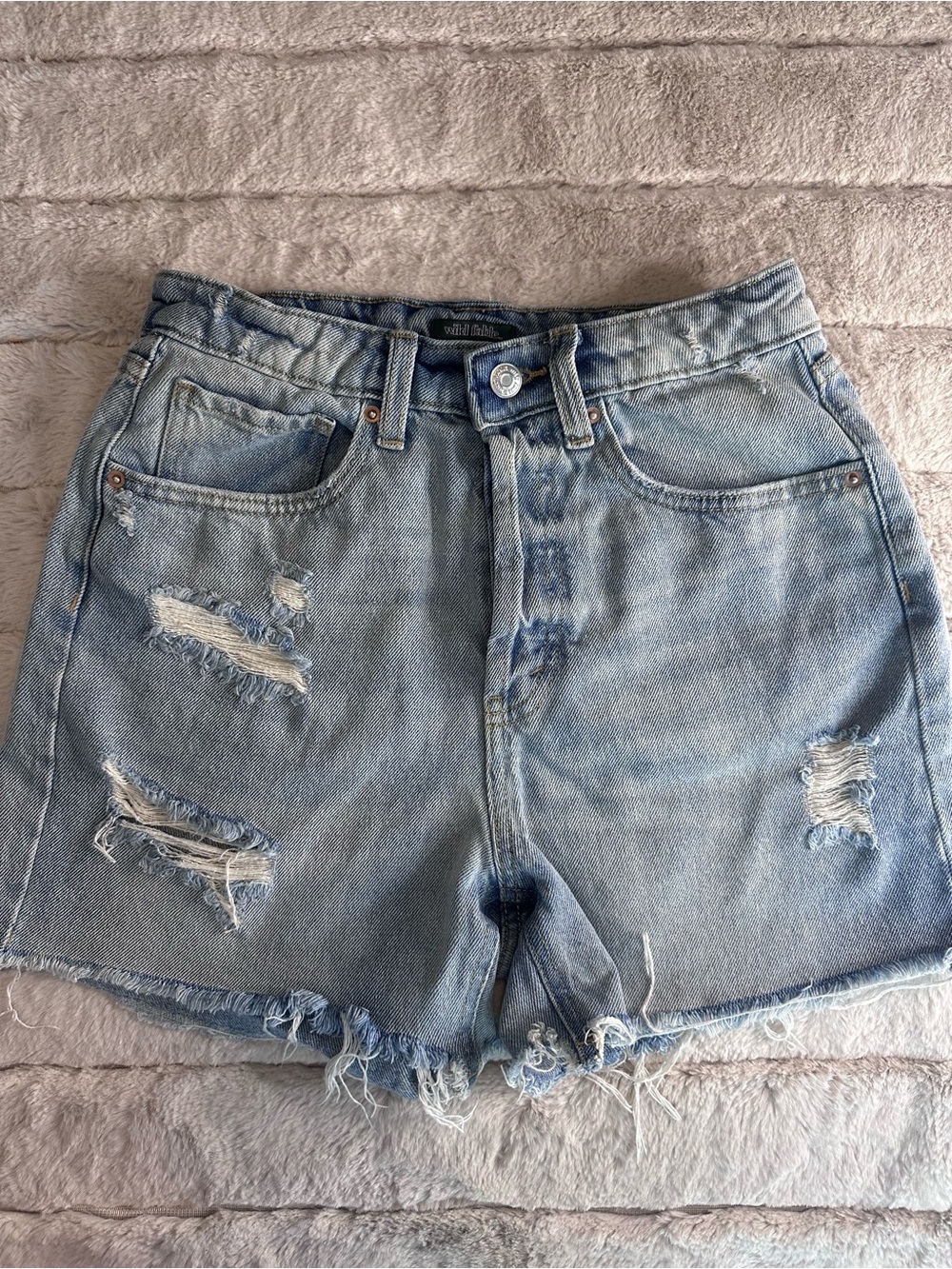 Super High Rise Distressed Blue Cutoff Denim Short Jorts, Size 2